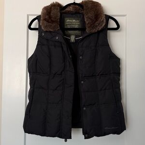 Eddie Bauer Women’s Premium Goose Down Puffer Vest With Faux Fur Collar